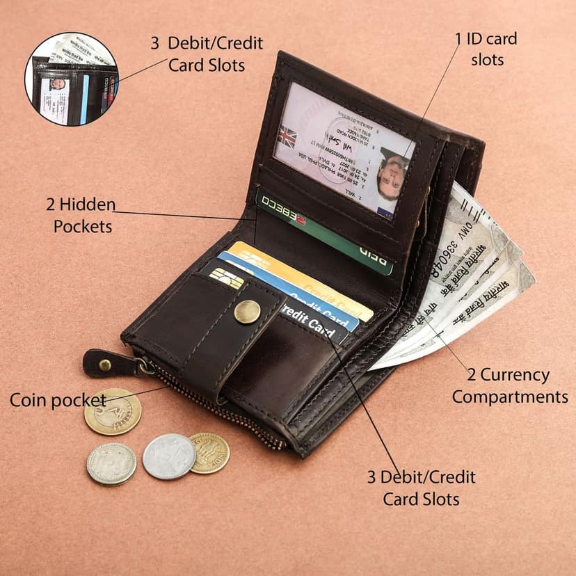 Vital King Men Travel Brown Genuine Leather RFID Wallet (11 Card Slots) view 5