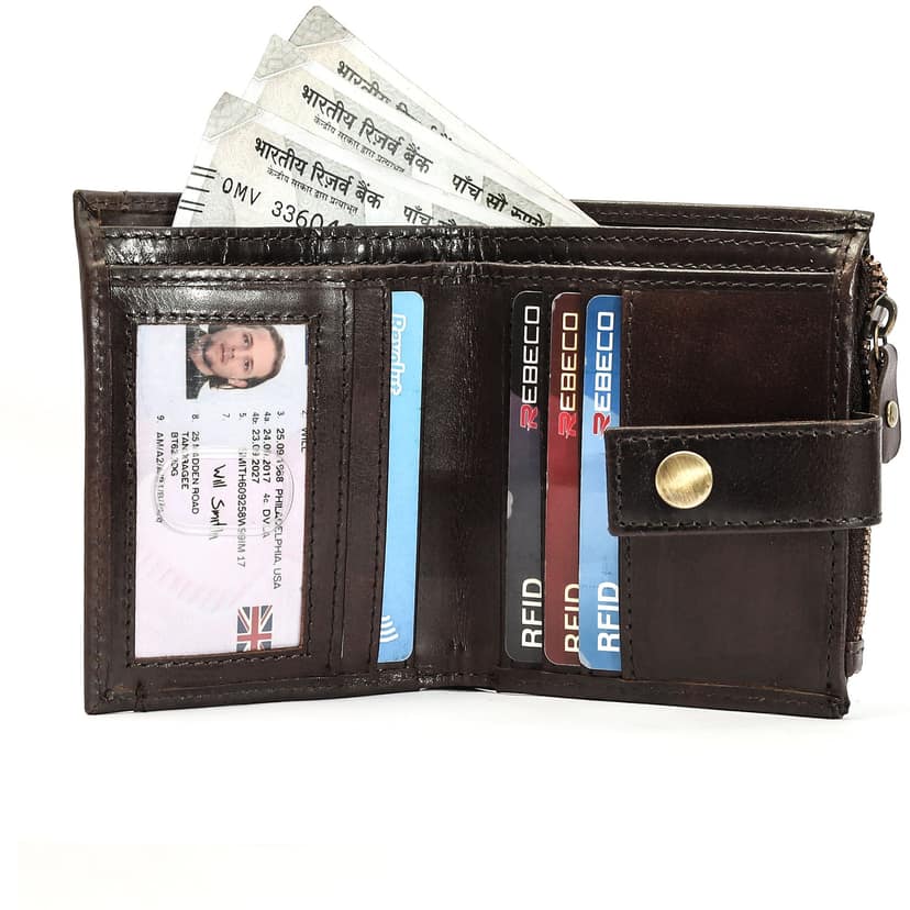 Vital King Men Travel Brown Genuine Leather RFID Wallet (11 Card Slots) view 6