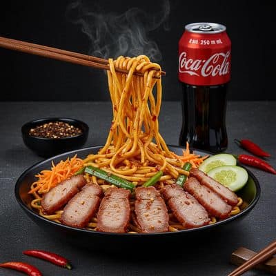 Chilli Garlic Pork Noodles + Pepper Pork + Coke 250 Ml