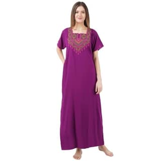 VALENCIA SLEEPWEAR Cotton LizzyBizzy Embroidery Nighty Nightwear Maxi Nightgown Plain Purple