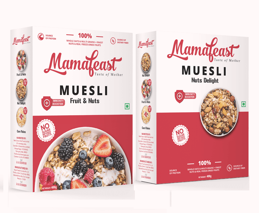 Mamafeast Muesli Nuts Delight 400 G + Muesli Fruit & Nuts 400G|(Net.wt.800g)