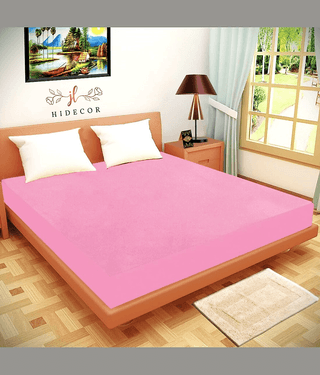 HIDECOR - Cotton Terry Water Proof Double King Size Mattress Protector - 198 cm (78") x 183 cm (72") - Pink