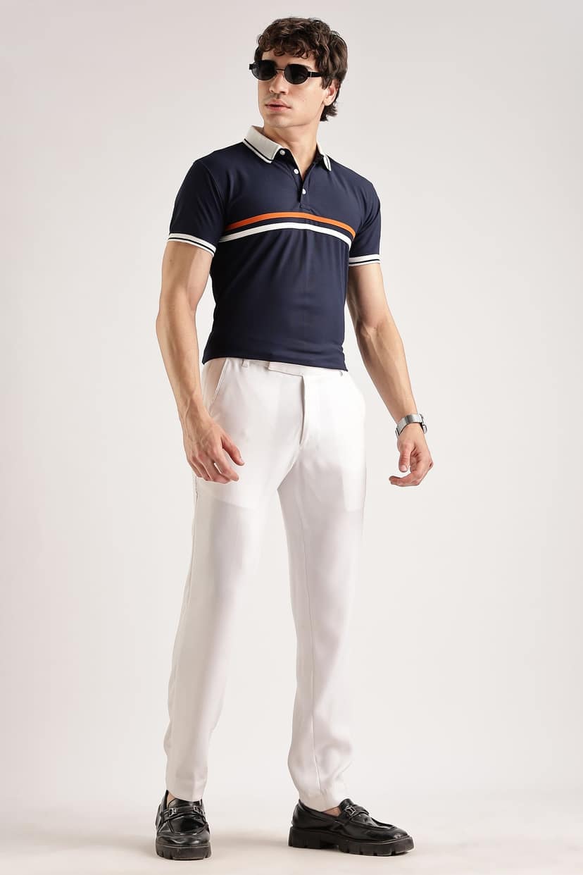 Polyester Navy Striped Polo view 2