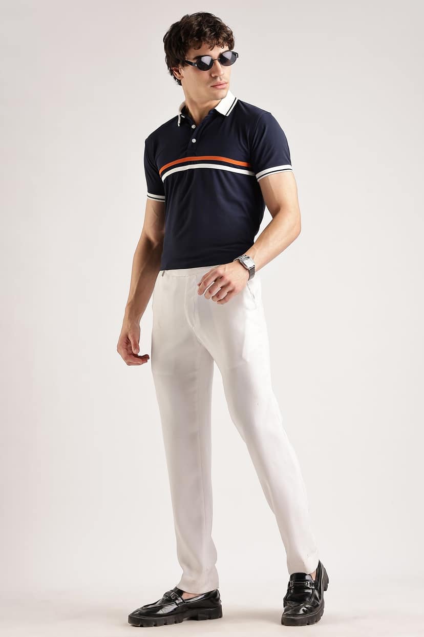 Polyester Navy Striped Polo view 6