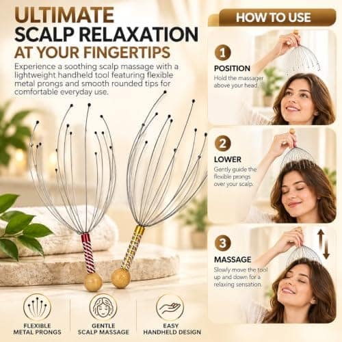 House Tools 1 Pc's Hand Powered Hair Scalp Massager Claw Massager Body Massager Octopus Head Scalp Neck Equipment Stress Release Relax Massage Relief Head Care Massager, Multicolour view 2