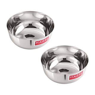 HAZEL Stainless Steel Serving Bowl 600ml , 15cm Diameter , Durable, Rust Resistant, Ideal for Lunch & Dinner , Steel Katori Set of 2
