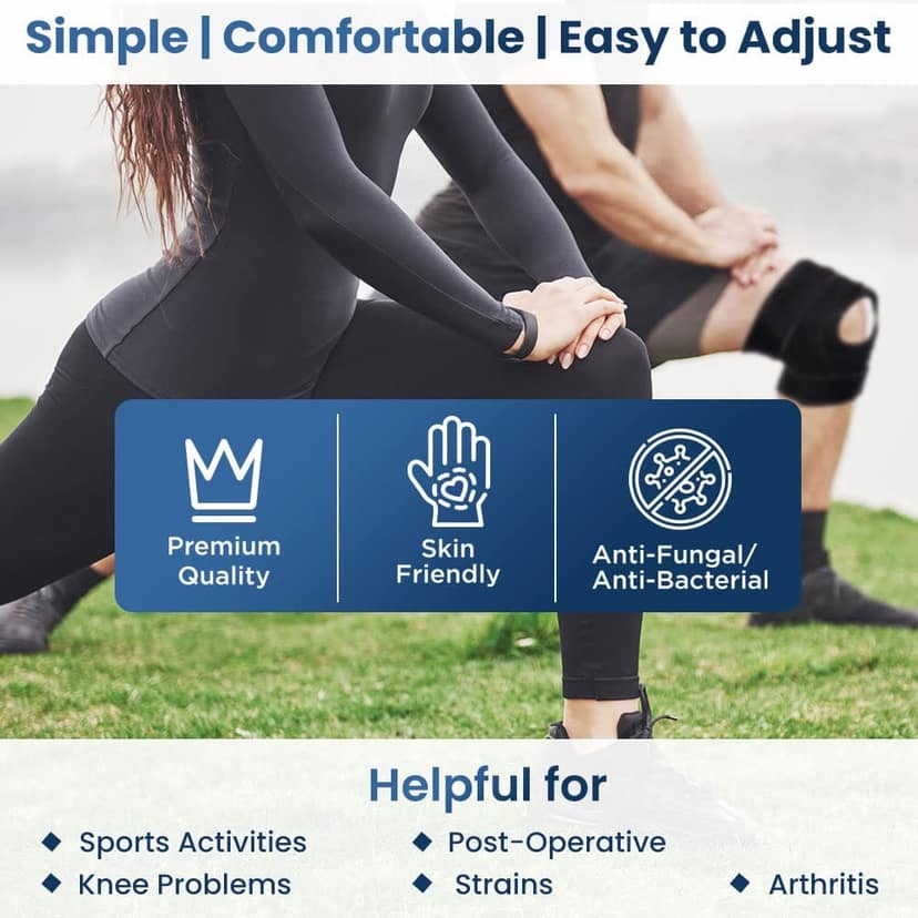 Plutoex® Knee Cap - Knee Support With Anti Slip Design, Adjustable, Breathable Neoprene Knee Brace For Arthritis, Pain Relief, Sports Activities Gym Workouts For Men & Women (2 Pc), Free Size view 2