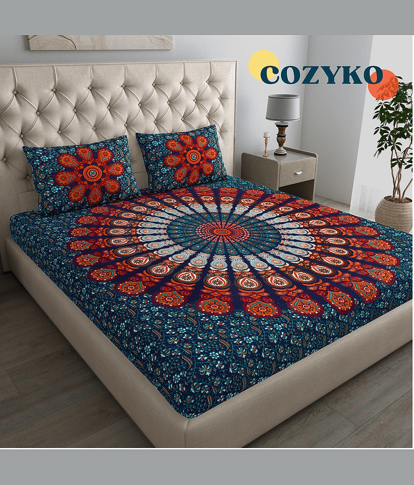 COZYKO Cotton 1 Double Bedsheet with 2 Pillow Covers ( Brown ) view 2