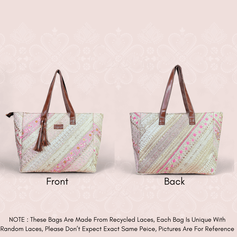 PRASHU Recycled Embroidery Lace Tote Bag Women Handbag For Office, Shopping,Travel & Gifting Shoulder Bag For Women & Girls view 5