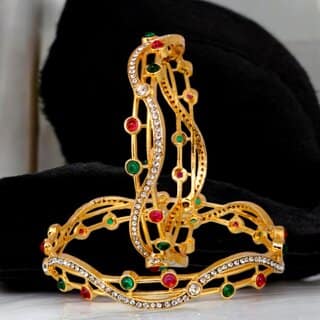 18k One Gram Gold Plated Traditional Designer Pack of 2 Bangle Set For Women