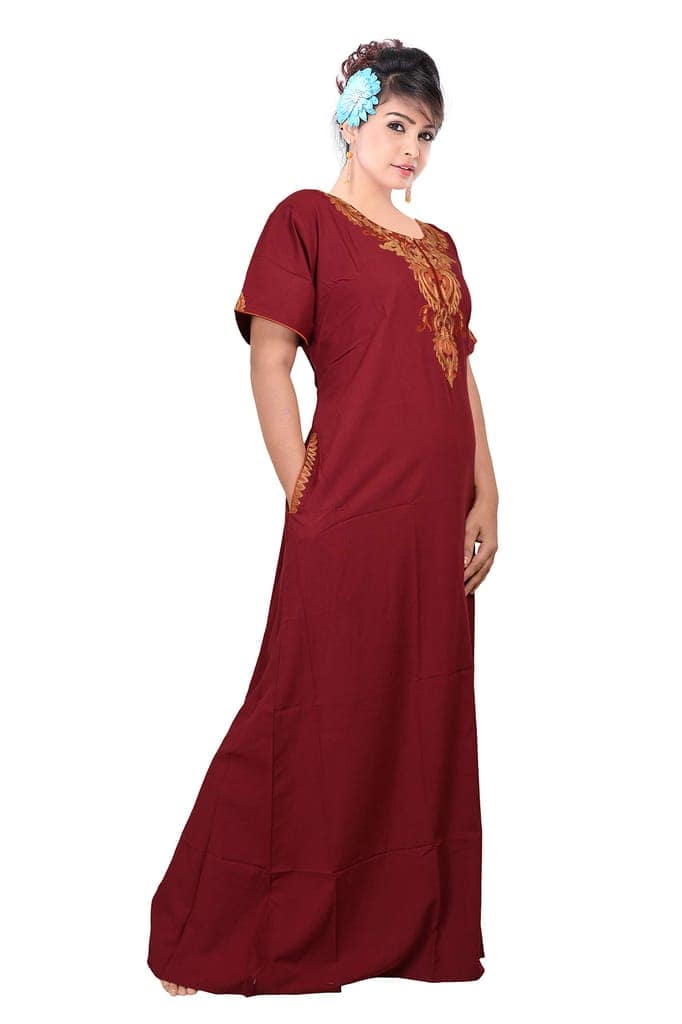 VALENCIA SLEEPWEAR Plain Embroidery Gown Maxi Nightwear Nighty Lizzy Bizzy Soft Fabric view 2