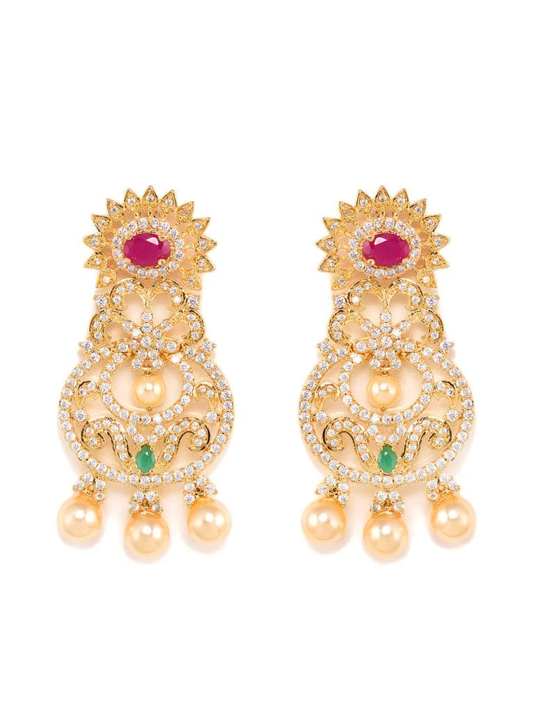 Gold Plated Multi AD and Pearl Studded Chandbali Pendant Necklace and Earrings Set view 6
