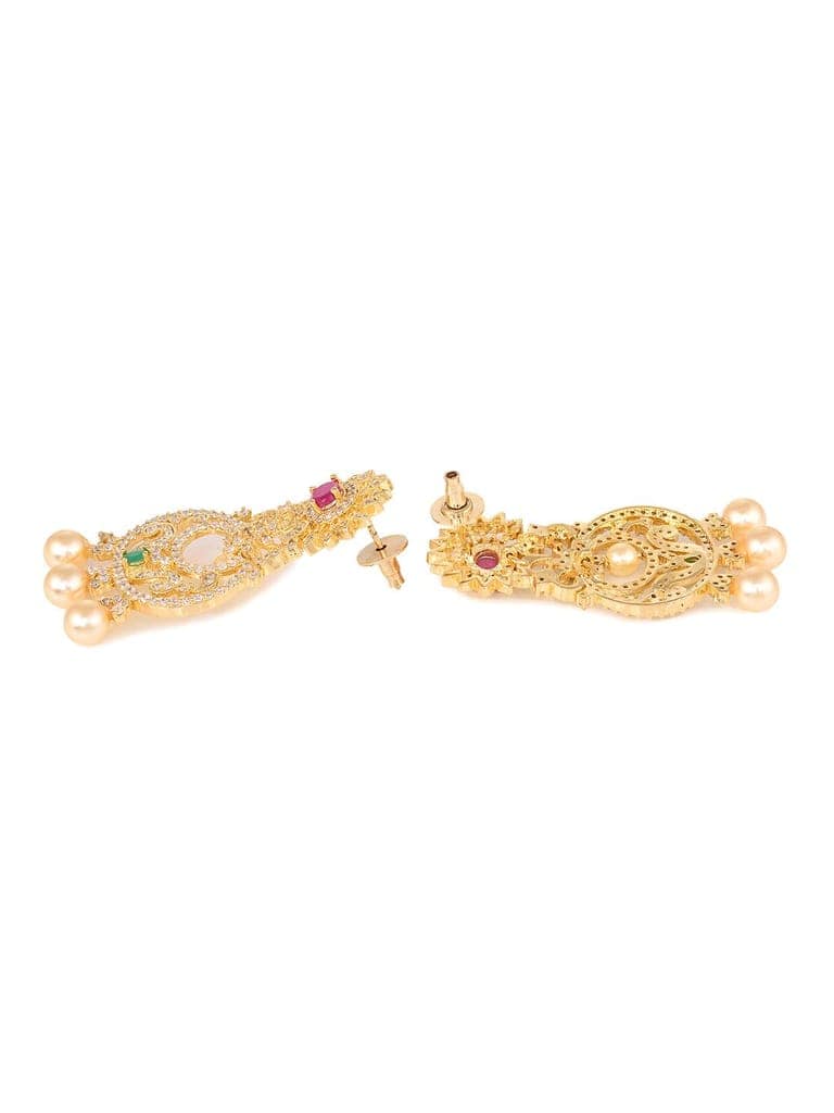 Gold Plated Multi AD and Pearl Studded Chandbali Pendant Necklace and Earrings Set view 7