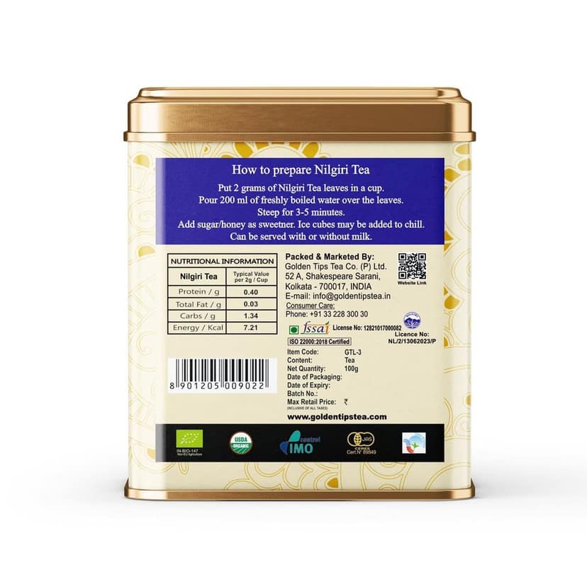 Golden Tips Nilgiri Black Tea Loose Leaves Tin can (100 Gram, 50 cups) view 2