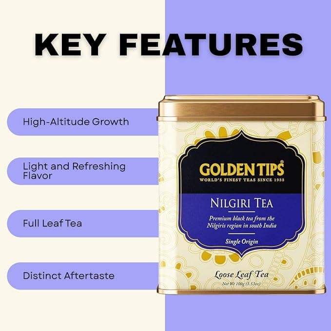Golden Tips Nilgiri Black Tea Loose Leaves Tin can (100 Gram, 50 cups) view 5