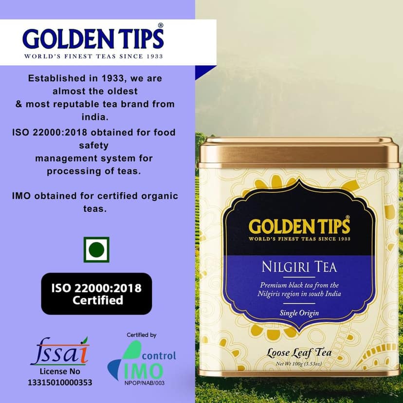 Golden Tips Nilgiri Black Tea Loose Leaves Tin can (100 Gram, 50 cups) view 8
