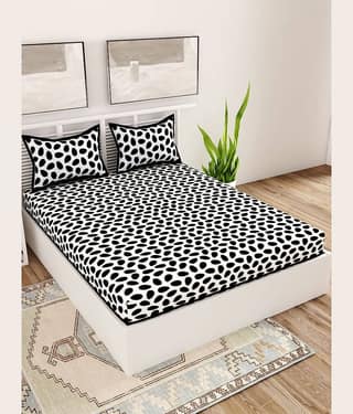 Uniqchoice Cotton Floral Double Bedsheet with 2 Pillow Covers- Blue