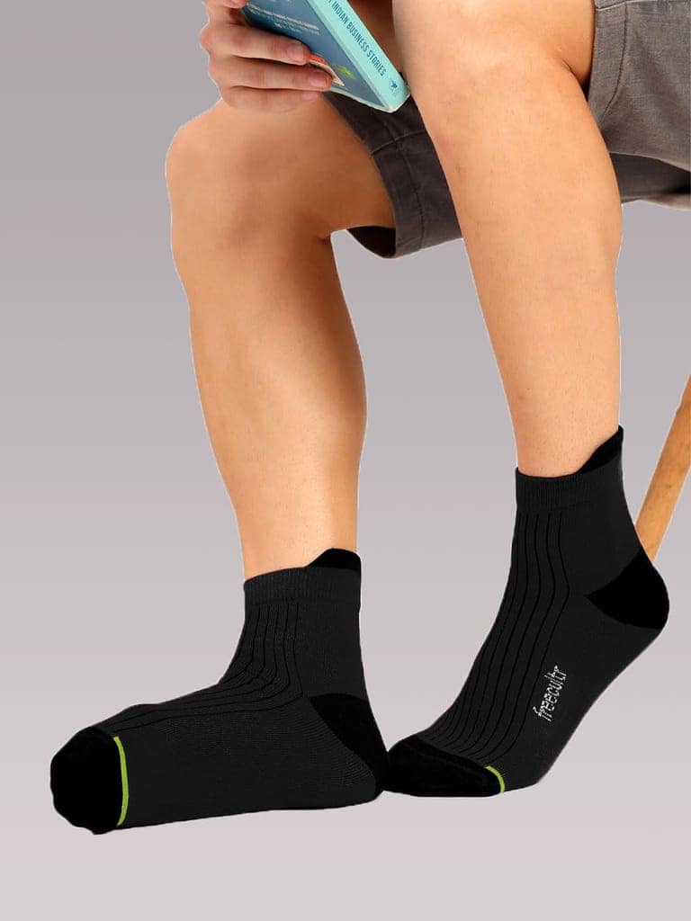 Freecultr Ankle Socks | Breathable Bamboo Fibre | Odour Resistant | Thermo Regulated | Moisture Wicking | Anti-Slip Y-Heel | Soft & Comfortable Set of 3 Black view 4