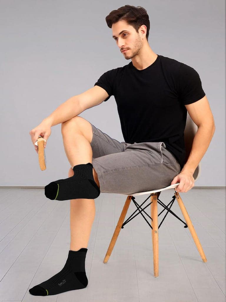 Freecultr Ankle Socks | Breathable Bamboo Fibre | Odour Resistant | Thermo Regulated | Moisture Wicking | Anti-Slip Y-Heel | Soft & Comfortable Set of 3 Black view 6