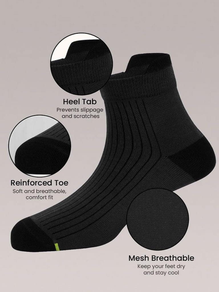 Freecultr Ankle Socks | Breathable Bamboo Fibre | Odour Resistant | Thermo Regulated | Moisture Wicking | Anti-Slip Y-Heel | Soft & Comfortable Set of 3 Black view 7