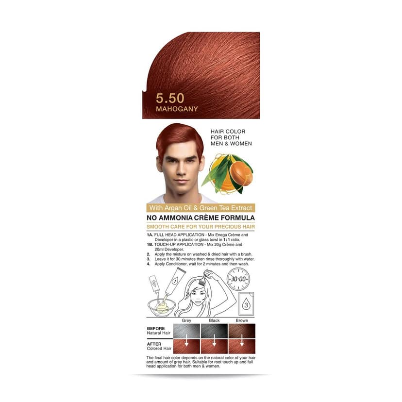 Enega Mahogany Hair Color Cream 120ml | No Ammonia | With Argan Oil and Green Tea Extract | Nourishing and Long Lasting view 3