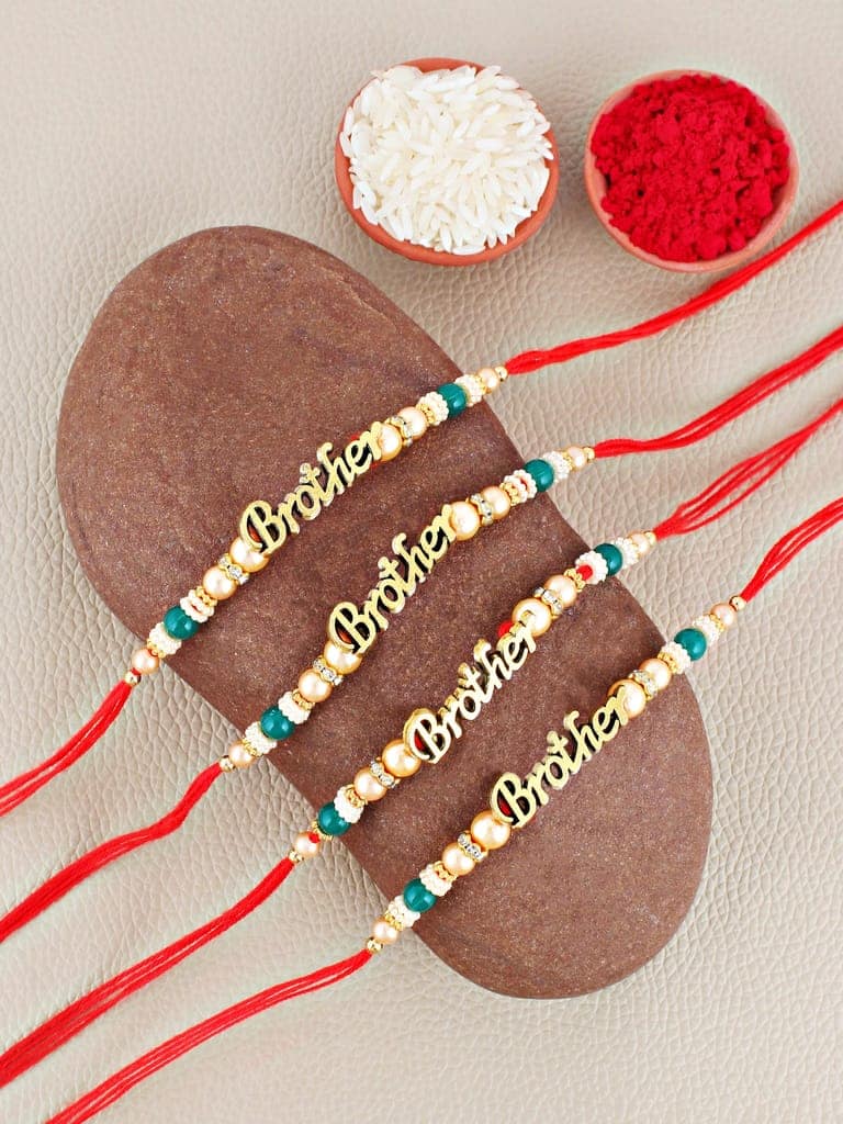 Lucky Jewellery Designer Rakhi - Rakshabandhan Pearl Rakhee Bracelet for Brother/Bhaiya/Bhai/Bhabhi Pack of 4 (102-CHR1-1964-4) view 2