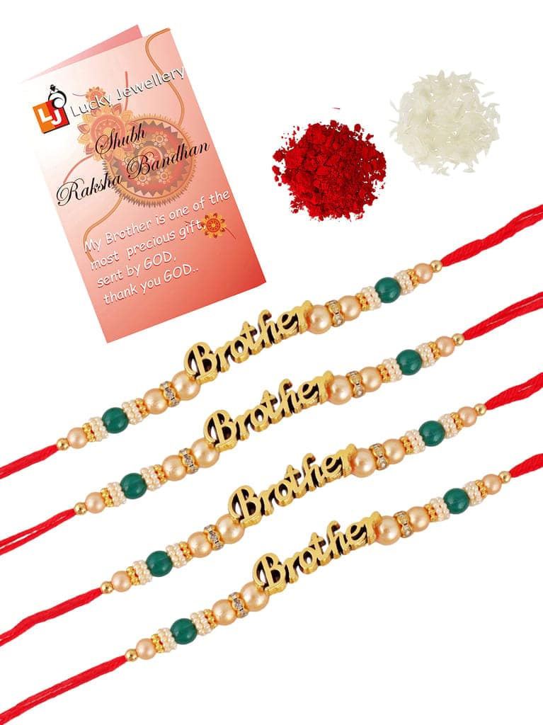 Lucky Jewellery Designer Rakhi - Rakshabandhan Pearl Rakhee Bracelet for Brother/Bhaiya/Bhai/Bhabhi Pack of 4 (102-CHR1-1964-4) view 3