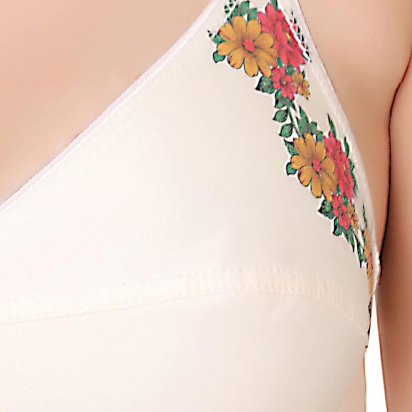 Bodycare polycotton wirefree convertible straps floral cup non padded Bra-5510ECRU view 5