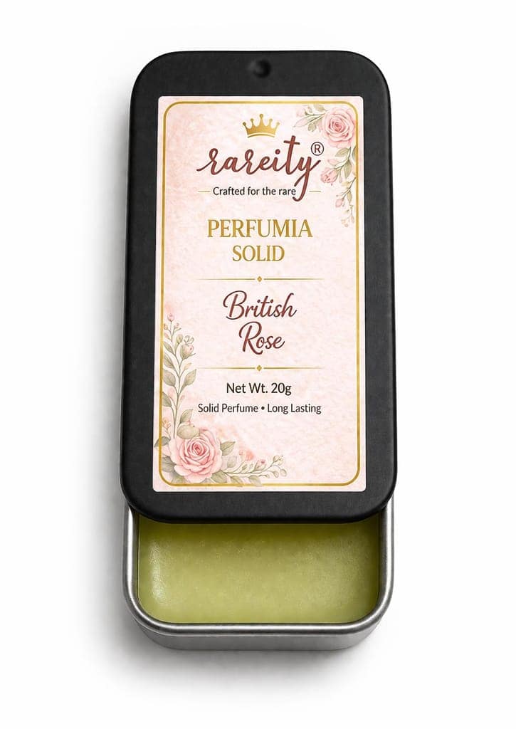 Rareity Perfume Solid Perfume Combo Pack of 3 | Mahogany Shea, Bergamot Amber & British Rose | Pocket Fragrance Balm | Travel Friendly Metal Tin | 20g Each | Unisex Aroma view 4