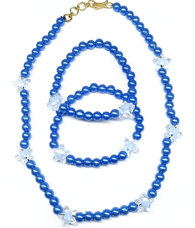 DAIVYA WELLNESS Blue Pearls Necklace Set ( Pack of 1 )