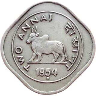 2 Annas (1954) Bull India Old Rare - Collectible - Gift Item
