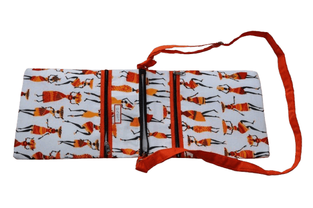 Unisex White Tribal Print Sling Bag with Orange Accents view 2