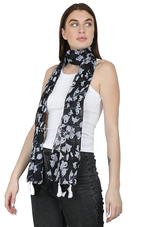 Women's Lightweight Floral Print Scarf with Tassels view 3