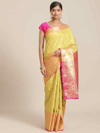 Designer Figure Pallu Gold & Silver Weaving Work Banarasi Silk Saree with Heavy Pallu