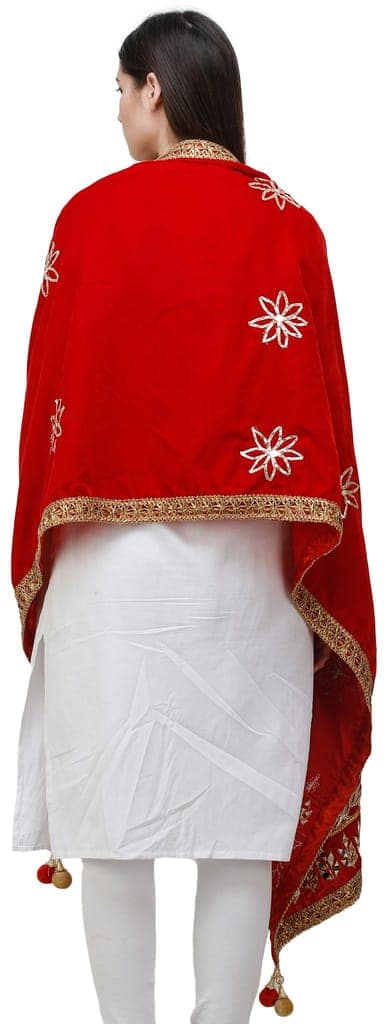 Llipstick-Red Dupatta from Amritsar Embellished with Gota Patches on Border and Mirrors view 3