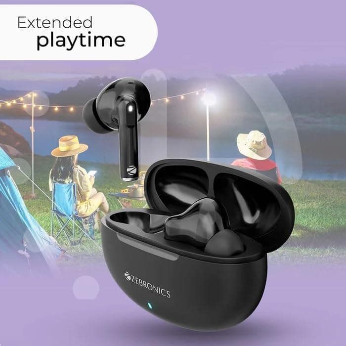 ZEBRONICS Zeb-Chime Wireless Stereo Sound 13mm Drivers Up to 30h* Battery Life with Charging case Voice Assistant Support Splash Proof Black view 4