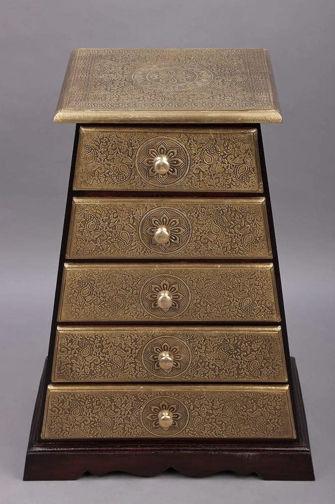 Wood To Cart® 27" Pyramid Shape Three Drawer With Brass Fitting | Wooden Drawer | Handmade | Made In India - Mango view 2