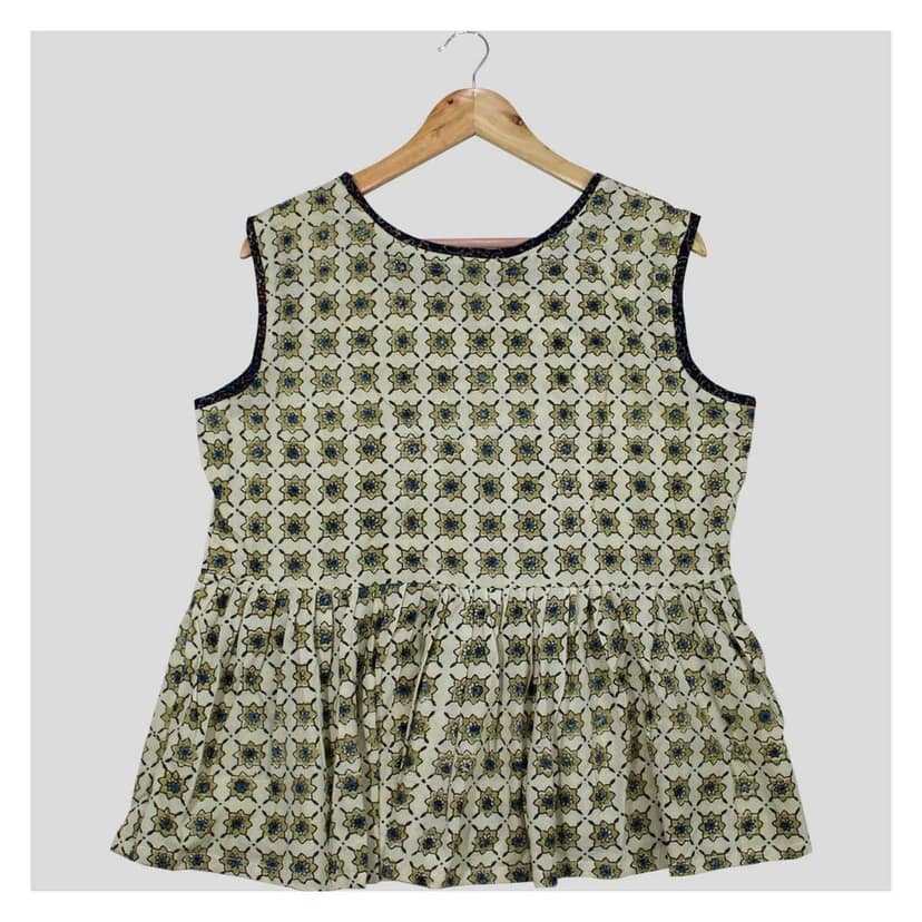Garvi Gurjari (A Gujarat Govt Enterprise Cream Ajrakh Hand Block Printed Cotton Short Kurti(GGCACST02) view 5