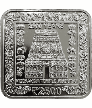 2500 Rupee Silver Plated Coin Bar – 100gm | Meenakshi Temple Madurai | 2500 Years Commemorative -Special Edition Showpiece Square Paper Weight