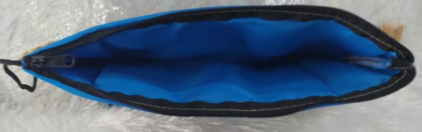 Elegant Royal Blue Brocade Ethnic Pouch with Zari Work & Tassels view 3