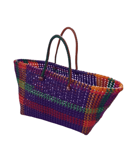 Colorful Handwoven Mexican Style Market Tote Bag with Reinforced Handles