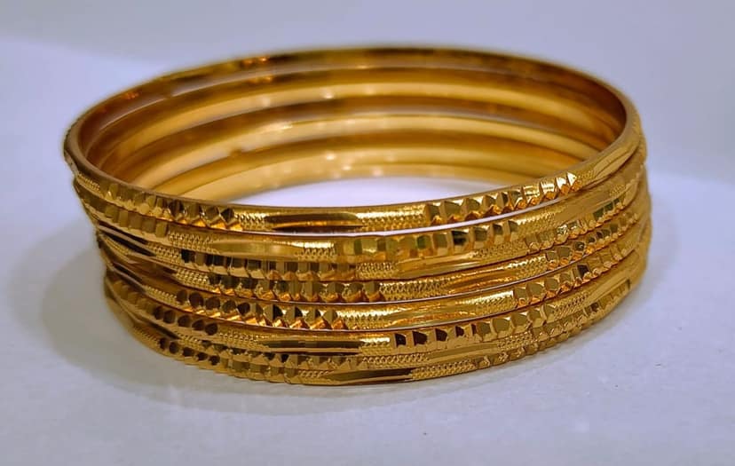 Gold Plated Textured Bangle Set of 8