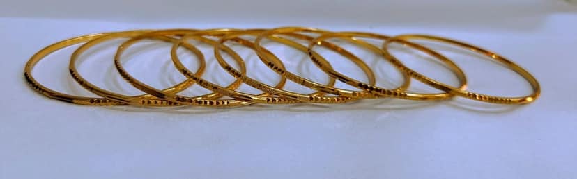 Gold Plated Textured Bangle Set of 8 view 2