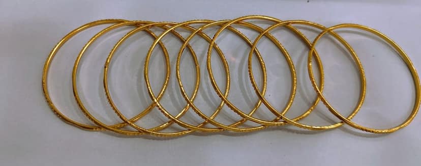 Gold Plated Textured Bangle Set of 8 view 3