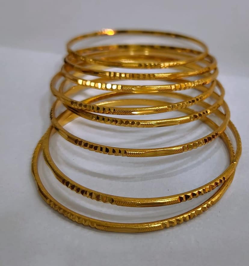 Gold Plated Textured Bangle Set of 8 view 4