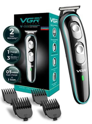 VGR V-055 Professional Hair Trimmer for Men | Cordless & Corded Beard and Hair Trimmer | Adjustable T-Blade | 4 Guide Combs | 120-Minute Runtime | USB Charging | 1+1 Year Warranty (Black) VGR V-055 Professional Hair Trimmer for Men | Cordless & Corded Be
