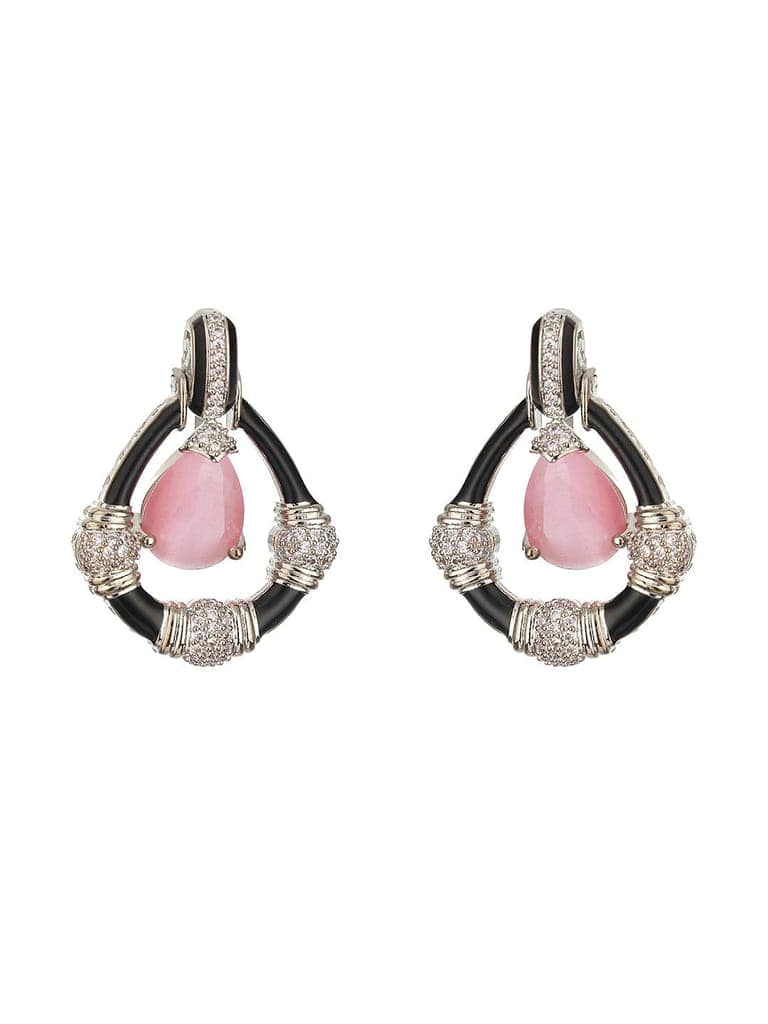 Black Enamelled Pink AD Minimal Tear Shaped Designer Earrings view 5