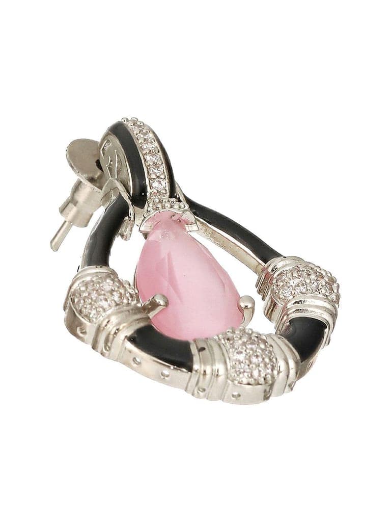 Black Enamelled Pink AD Minimal Tear Shaped Designer Earrings view 6