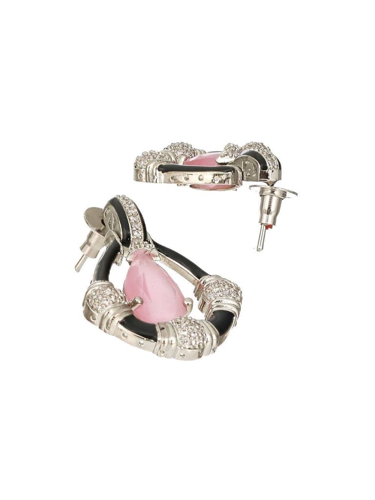 Black Enamelled Pink AD Minimal Tear Shaped Designer Earrings view 8
