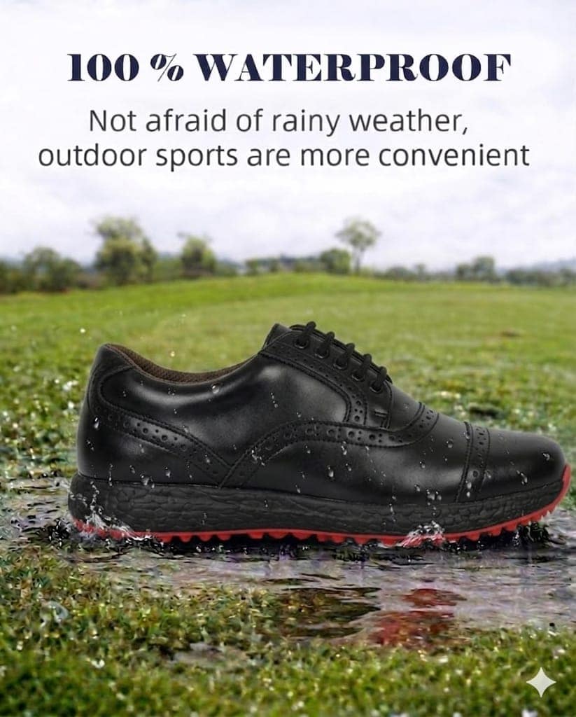 HITCARO® Men's Genuine Leather Lace-up Professional 100% Waterproof Premium Gold Golf Shoes PR-5407 view 4